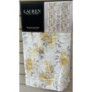 Ralph Lauren Belleisle Back Tab Window Panel Drapes 50 x 96 Floral Yellow Sheer